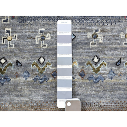 Tribal & Geometric Wool Hand Knotted Rug Grey 2.4x9.9 -O067533