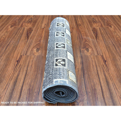 Tribal & Geometric Wool Hand Knotted Rug Grey 2.4x9.9 -O067533