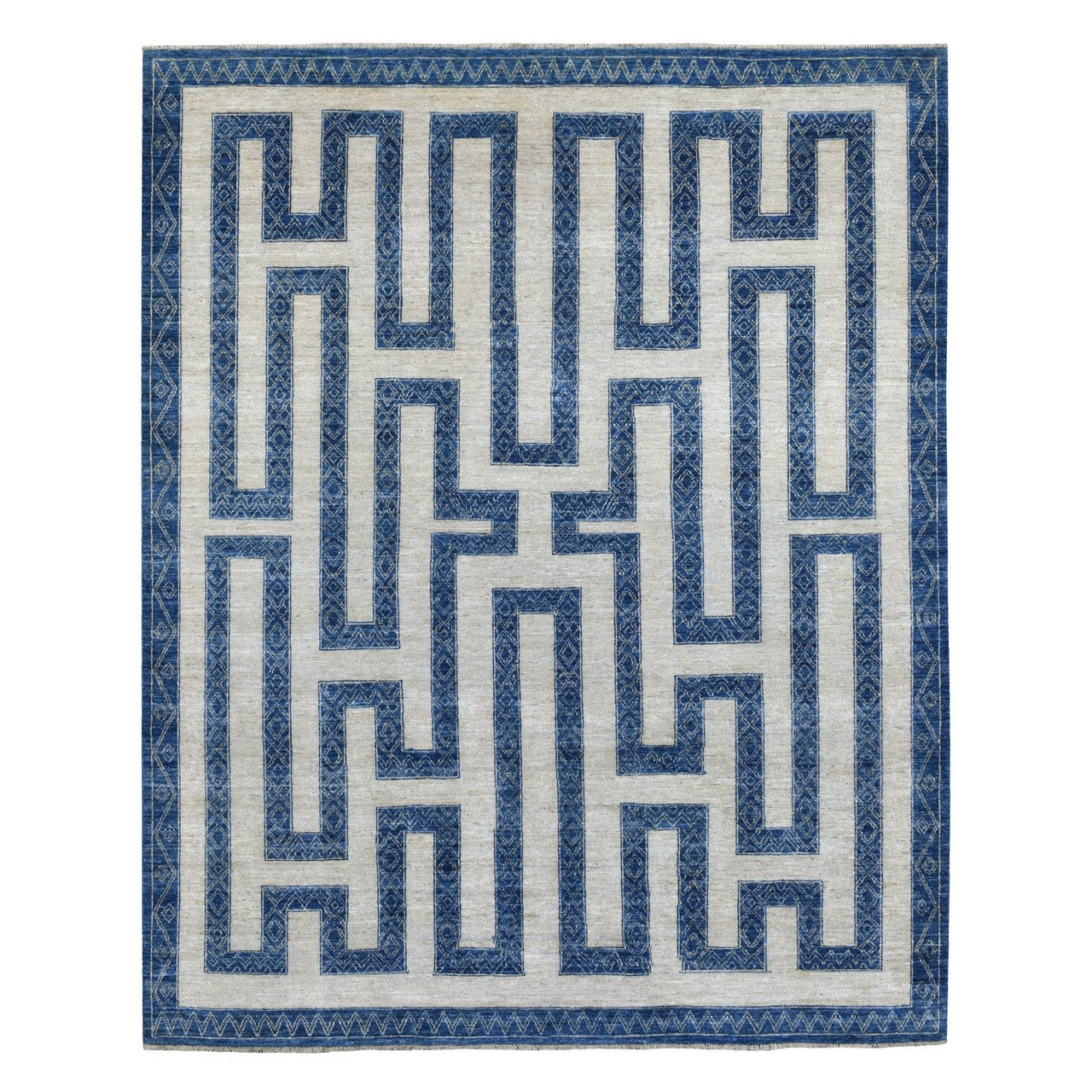 Blue 7'10" x 9'9" Oushak And Peshawar Hand knotted Wool Rug - Sku: O067563
