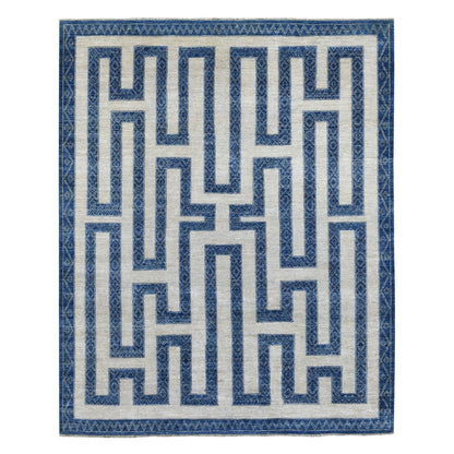 Oushak And Peshawar Wool Hand Knotted Rug Blue No Border 7.10X9.9 -O067563