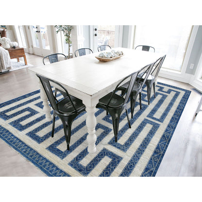 Oushak And Peshawar Wool Hand Knotted Rug Blue No Border 7.10X9.9 -O067563