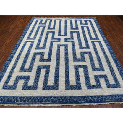 Oushak And Peshawar Wool Hand Knotted Rug Blue No Border 7.10X9.9 -O067563