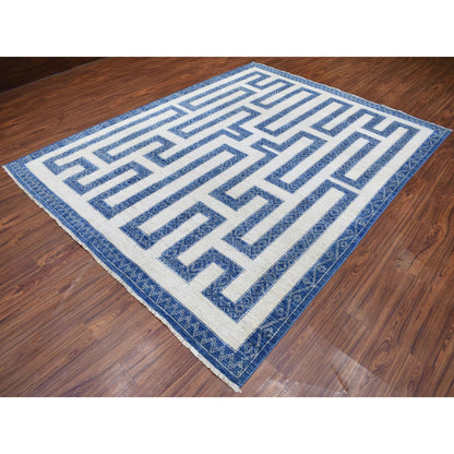 Oushak And Peshawar Wool Hand Knotted Rug Blue No Border 7.10X9.9 -O067563