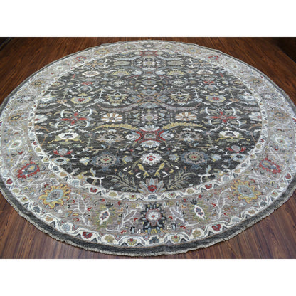 Oushak And Peshawar Wool Hand Knotted Rug Grey Ivory 10.7X10.7 -O067565