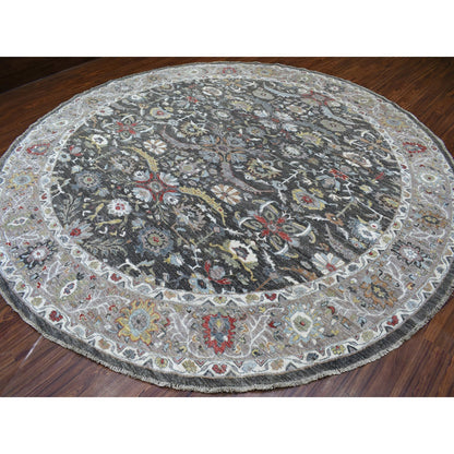 Oushak And Peshawar Wool Hand Knotted Rug Grey Ivory 10.7X10.7 -O067565