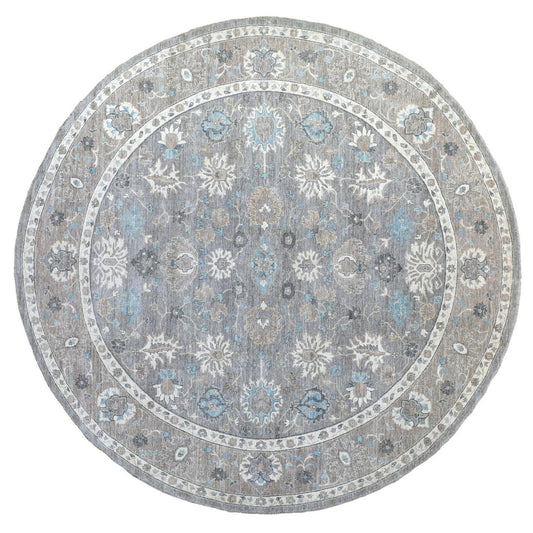 Oushak And Peshawar Wool Hand Knotted Rug Grey Gray 12.0X12.0 -O067566