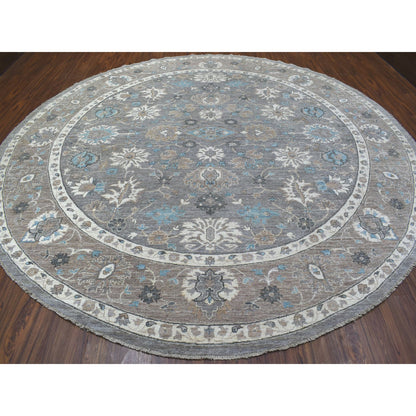 Oushak And Peshawar Wool Hand Knotted Rug Grey Gray 12.0X12.0 -O067566