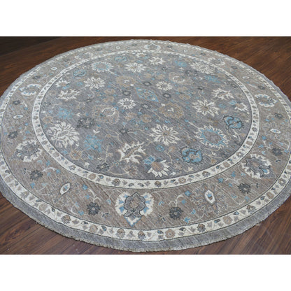 Oushak And Peshawar Wool Hand Knotted Rug Grey Gray 12.0X12.0 -O067566