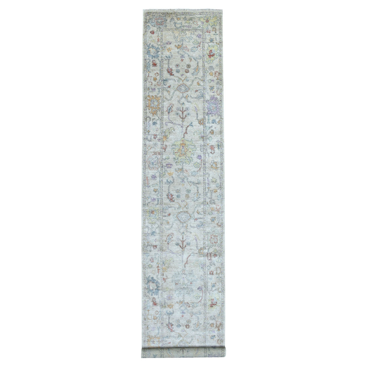 Gray 2'10" x 16'0" Oushak And Peshawar Light Hand knotted Wool Rug - Sku: O067597