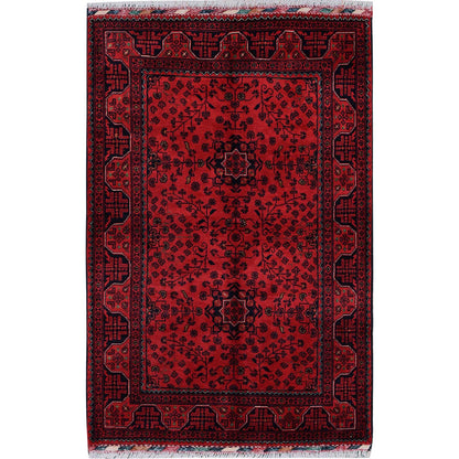 Tribal & Geometric Wool Hand Knotted Rug Red 3.5x5.2 -O0675