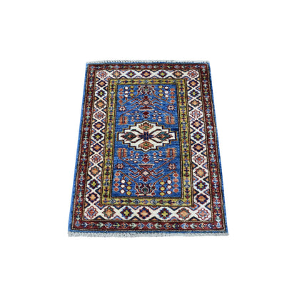 Kazak Wool Hand Knotted Rug Blue Ivory 2.0X2.10 -O067623