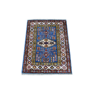 Kazak Wool Hand Knotted Rug Blue Ivory 2.0X2.10 -O067623