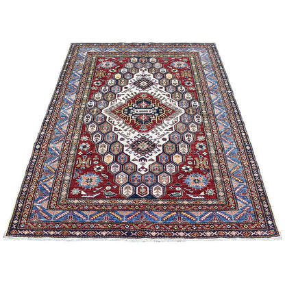 Kazak Wool Hand Knotted Rug Ivory Blue 5.0X6.5 -O067628