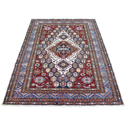 Kazak Wool Hand Knotted Rug Ivory Blue 5.0X6.5 -O067628