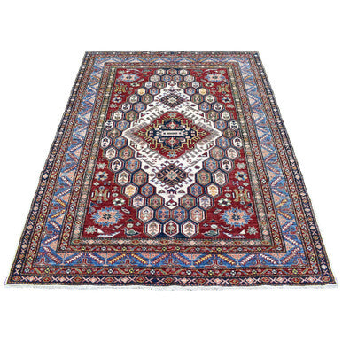 Kazak Wool Hand Knotted Rug Ivory Blue 5.0X6.5 -O067628