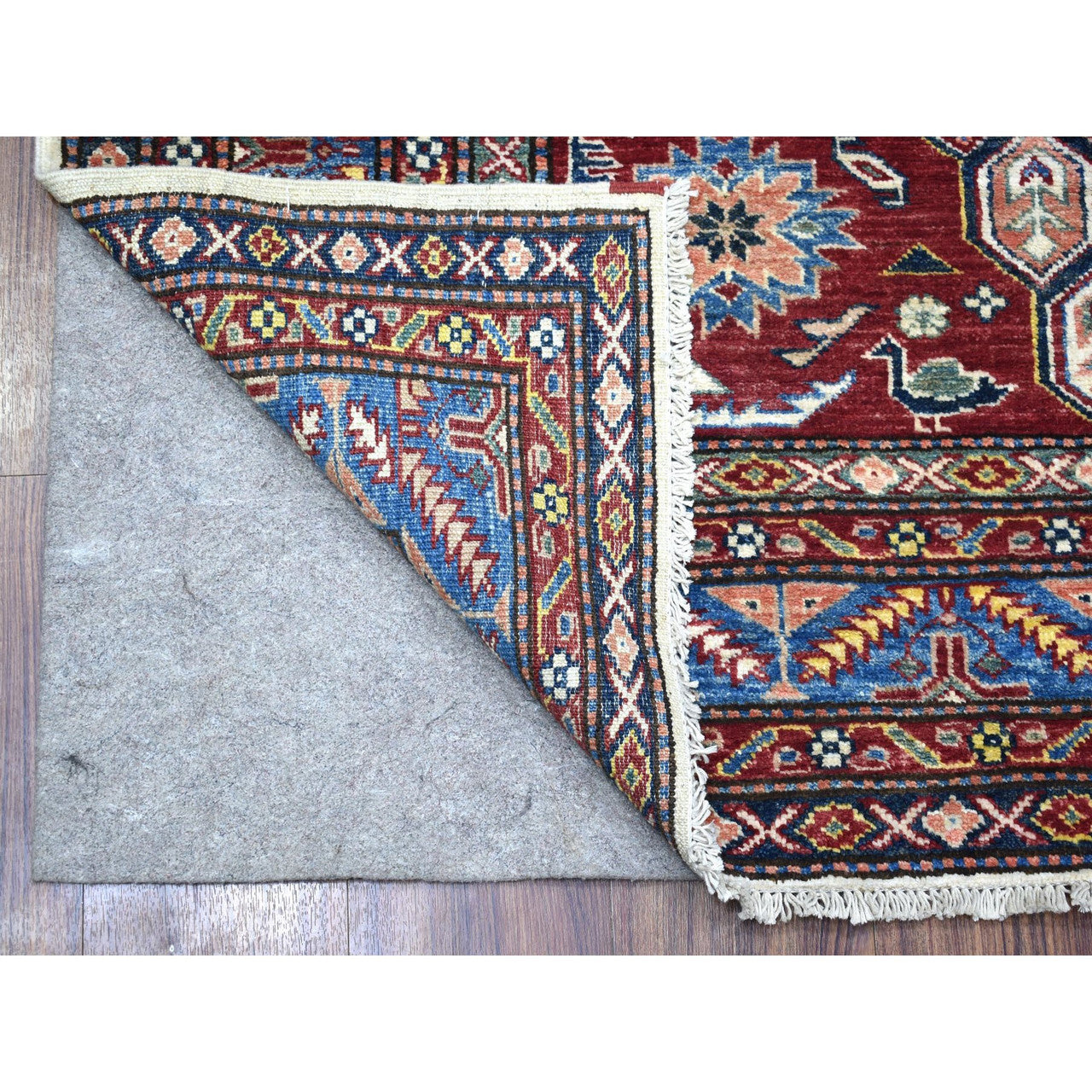 Ivory 5'0" x 6'5" Kazak Hand knotted Wool Rug - Sku: O067628