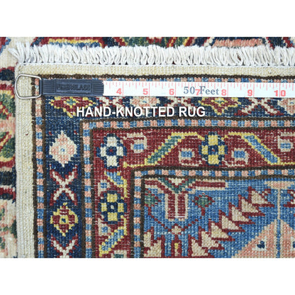 Kazak Wool Hand Knotted Rug Ivory Blue 5.0X6.5 -O067628