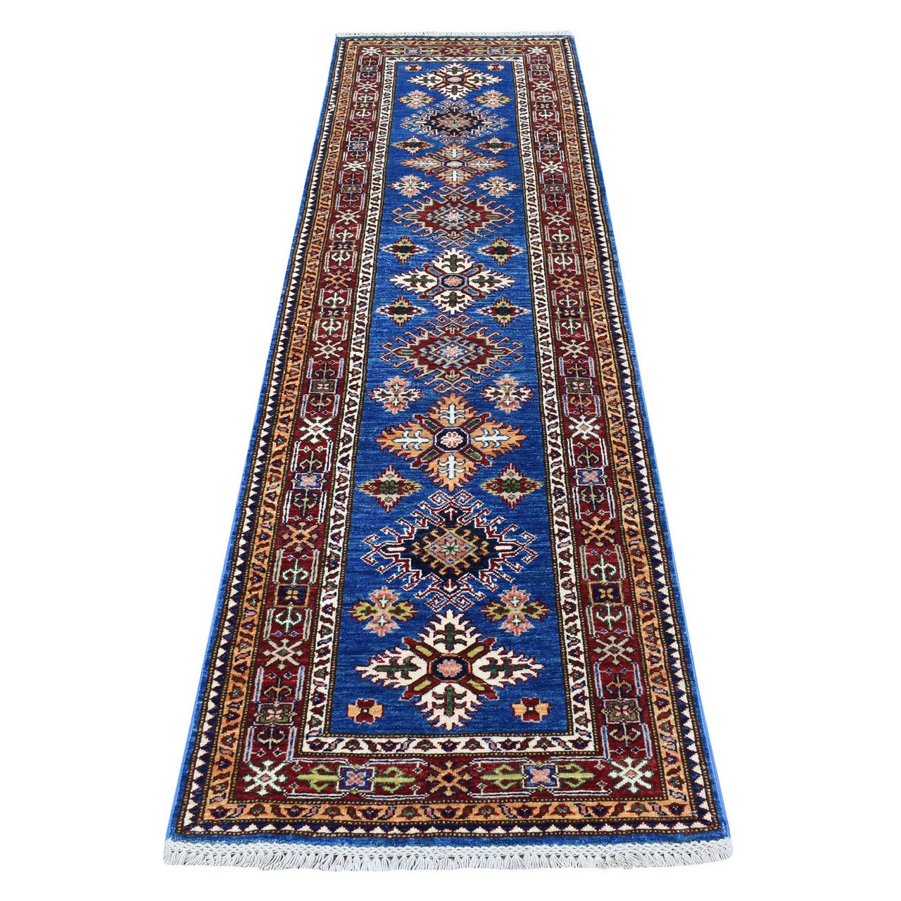 Blue 2'6" x 8'8" Kazak Hand knotted Wool Rug - Sku: O067654