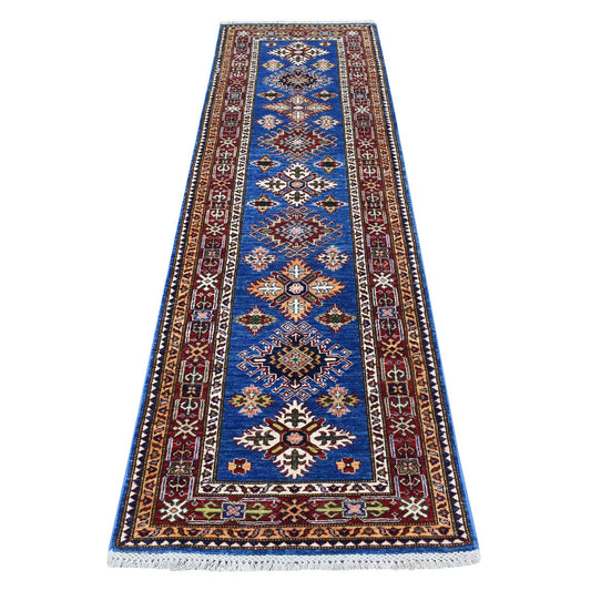 Kazak Wool Hand Knotted Rug Blue Red 2.6X8.8 -O067654