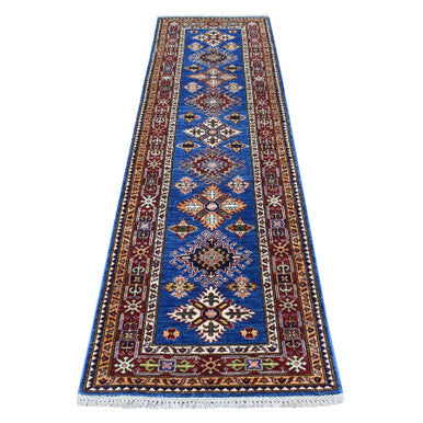 Kazak Wool Hand Knotted Rug Blue Red 2.6X8.8 -O067654