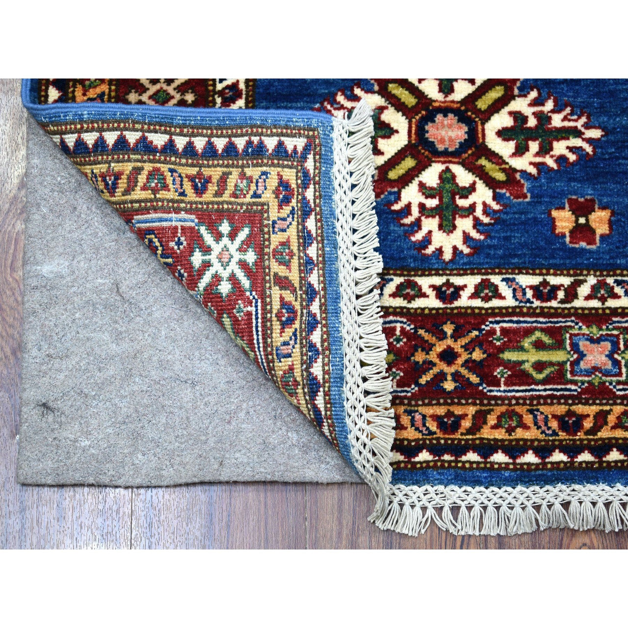 Blue 2'6" x 8'8" Kazak Hand knotted Wool Rug - Sku: O067654