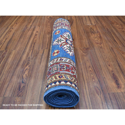 Kazak Wool Hand Knotted Rug Blue Red 2.6X8.8 -O067654