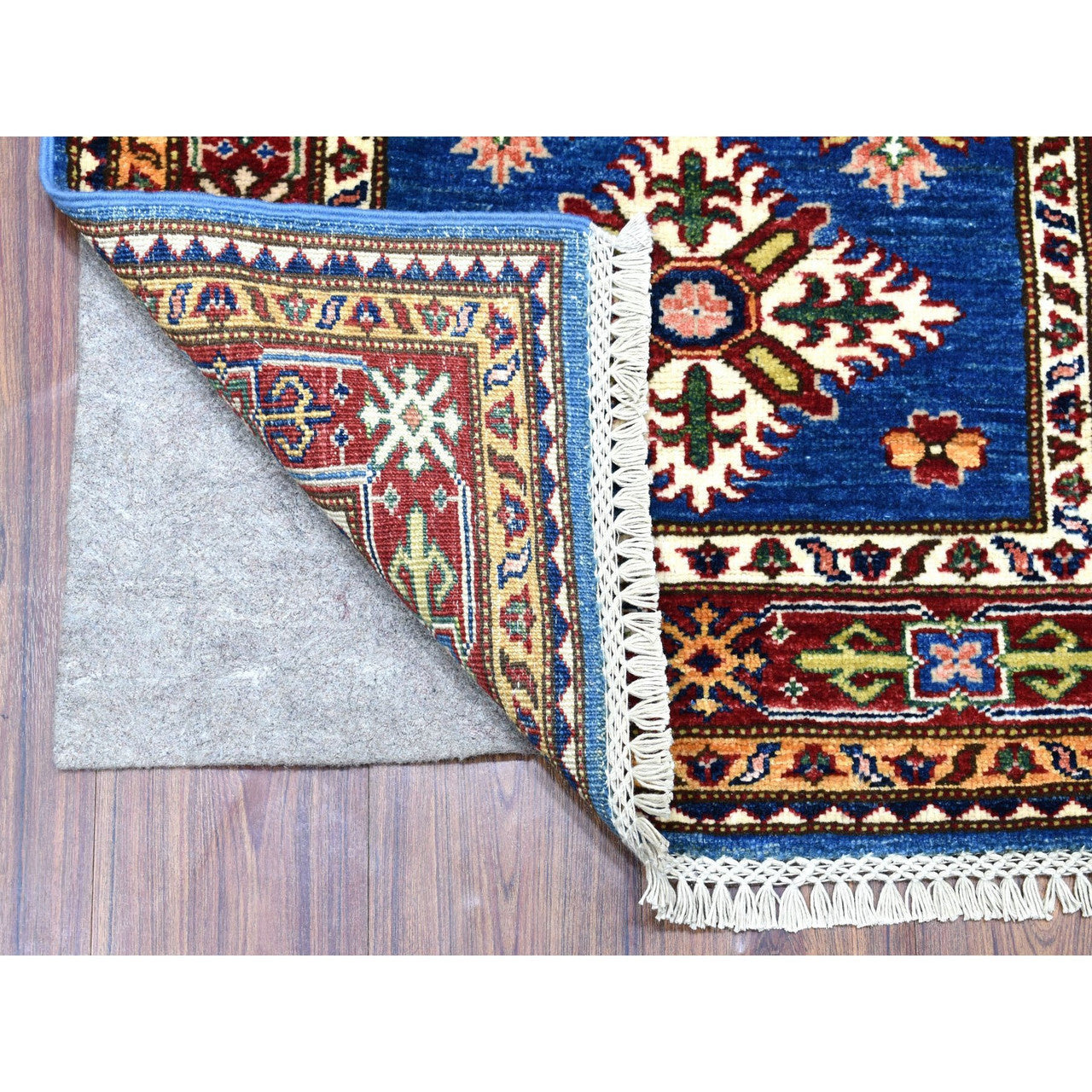 Blue 2'7" x 8'7" Kazak Hand knotted Wool Rug - Sku: O067660