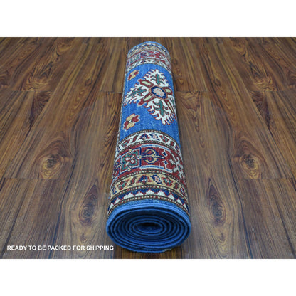 Kazak Wool Hand Knotted Rug Blue Red 2.7X8.7 -O067660