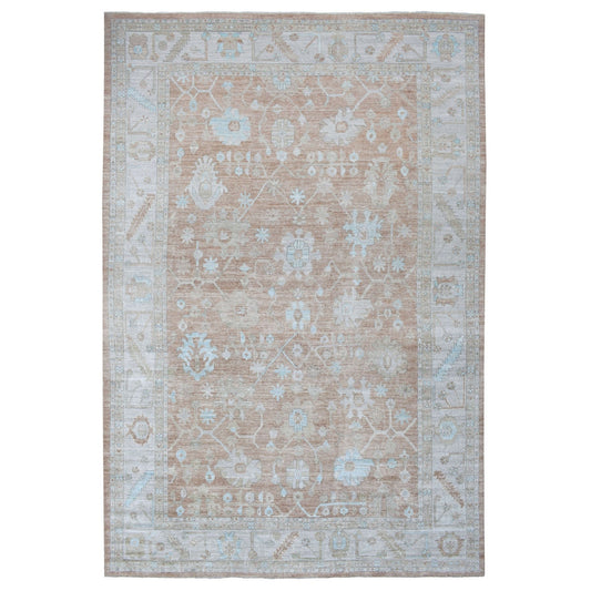 Oushak And Peshawar Wool Hand Knotted Rug Brown Light Gray 12.1X18.0 -O067668