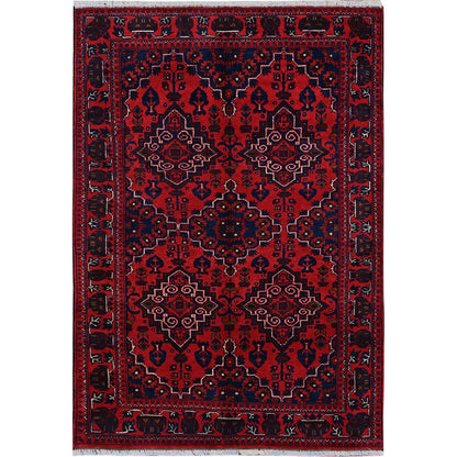 Tribal & Geometric Wool Hand Knotted Rug Red 3.10x5.7 -O0676
