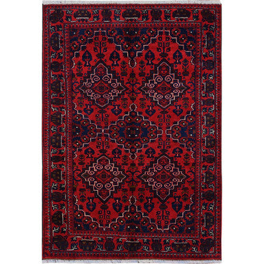 Tribal & Geometric Wool Hand Knotted Rug Red 3.10x5.7 -O0676