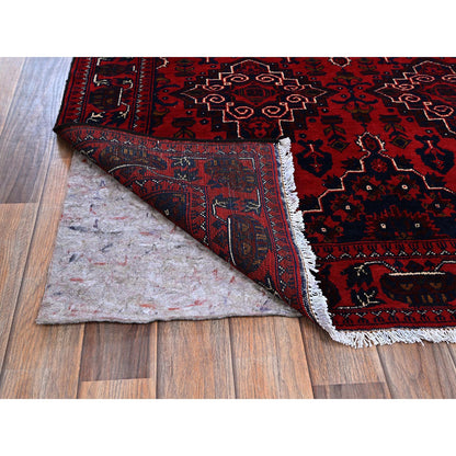 Tribal & Geometric Wool Hand Knotted Rug Red 3.10x5.7 -O0676