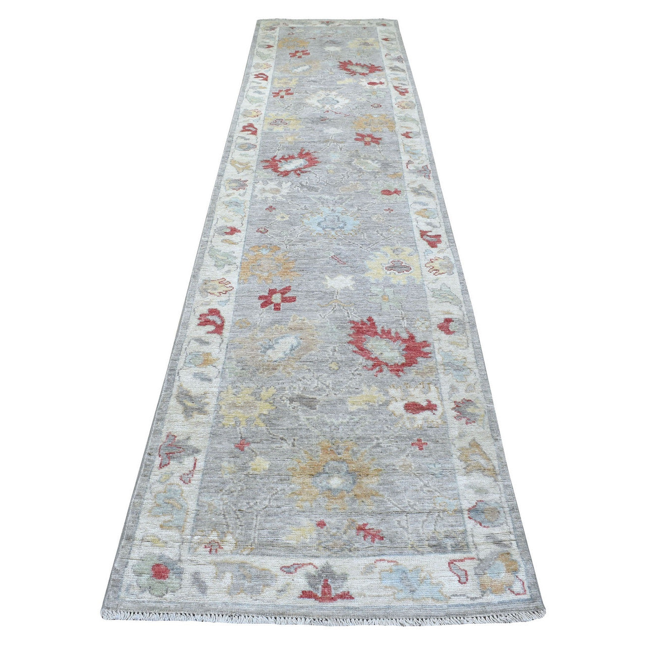 Gray 3'0" x 13'5" Oushak And Peshawar Hand knotted Wool Rug - Sku: O067709