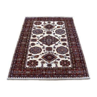 Kazak Wool Hand Knotted Rug Ivory Red 3.10X5.0 -O067723