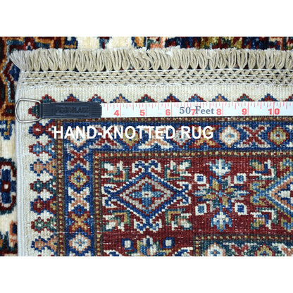 Kazak Wool Hand Knotted Rug Ivory Red 3.10X5.0 -O067723