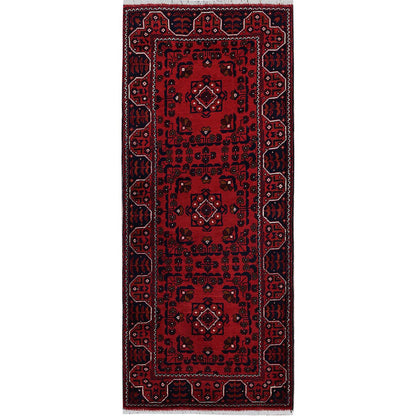 Tribal & Geometric Wool Hand Knotted Rug Red 2.2x5.4 -O0677