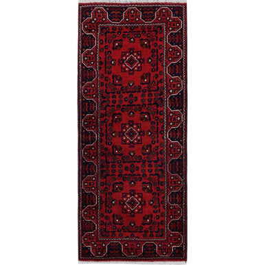 Tribal & Geometric Wool Hand Knotted Rug Red 2.2x5.4 -O0677