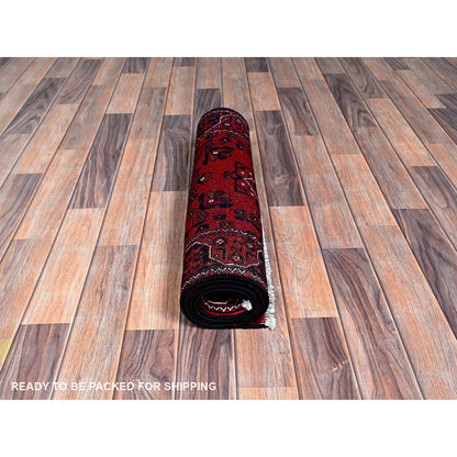 Tribal & Geometric Wool Hand Knotted Rug Red 2.2x5.4 -O0677