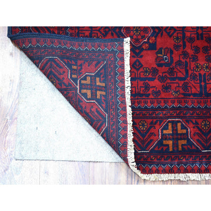 Tribal & Geometric Wool Hand Knotted Rug Red Navy Blue 4.2X6.5 -O067803