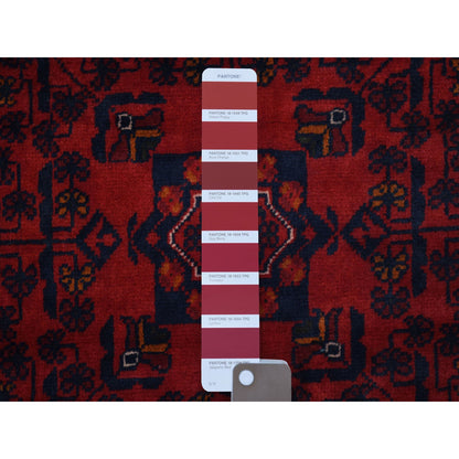 Tribal & Geometric Wool Hand Knotted Rug Red Navy Blue 4.2X6.5 -O067803