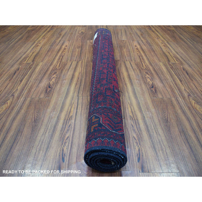 Tribal & Geometric Wool Hand Knotted Rug Red Navy Blue 4.2X6.5 -O067803