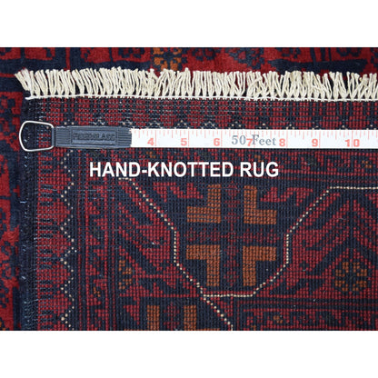 Tribal & Geometric Wool Hand Knotted Rug Red Navy Blue 4.2X6.5 -O067803