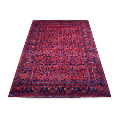 Tribal & Geometric Wool Hand Knotted Rug Red Navy Blue 4.1X5.9 -O067811