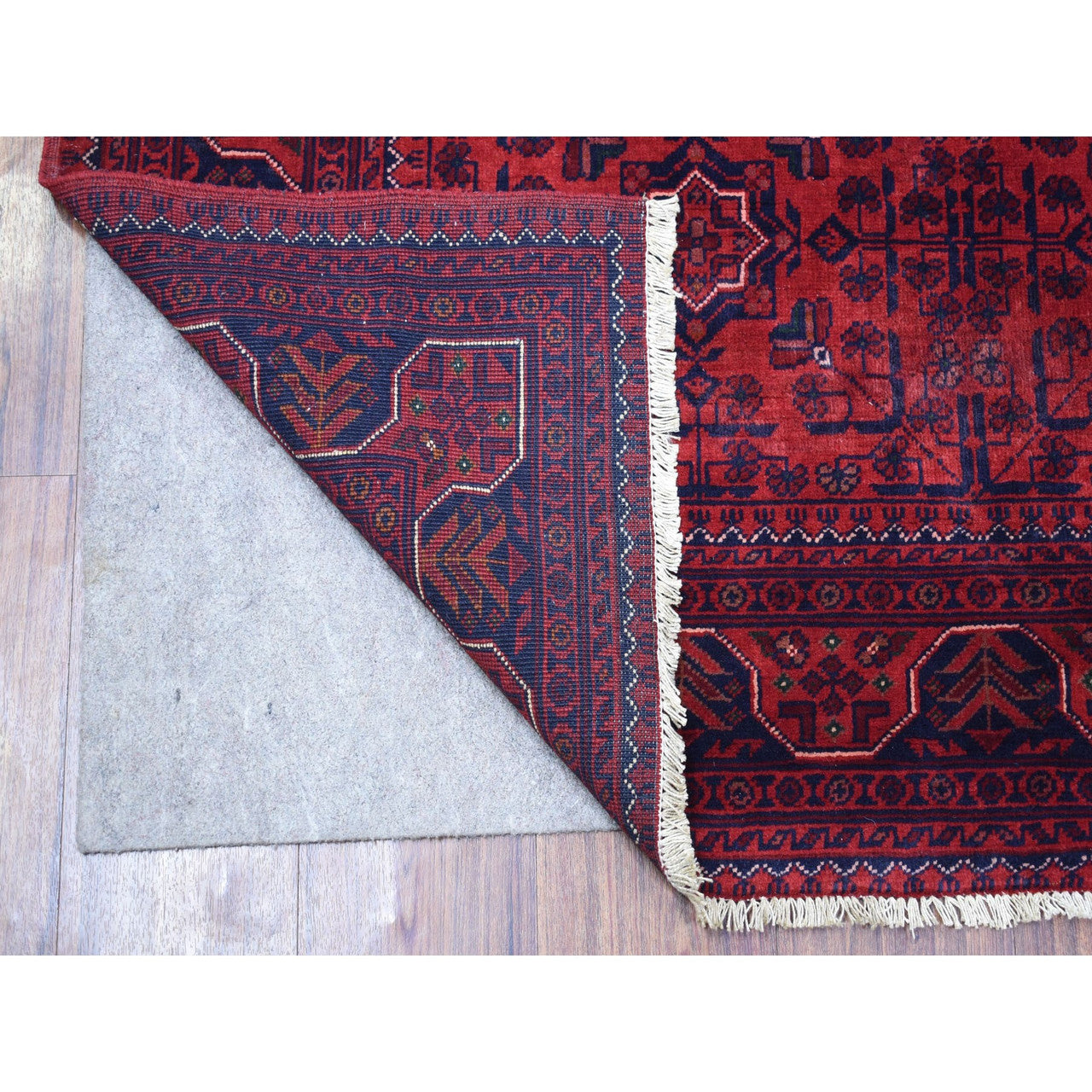 Tribal & Geometric Wool Hand Knotted Rug Red Navy Blue 4.1X5.9 -O067811