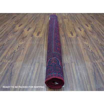Tribal & Geometric Wool Hand Knotted Rug Red Navy Blue 4.1X5.9 -O067811