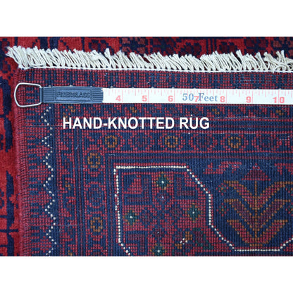 Tribal & Geometric Wool Hand Knotted Rug Red Navy Blue 4.1X5.9 -O067811