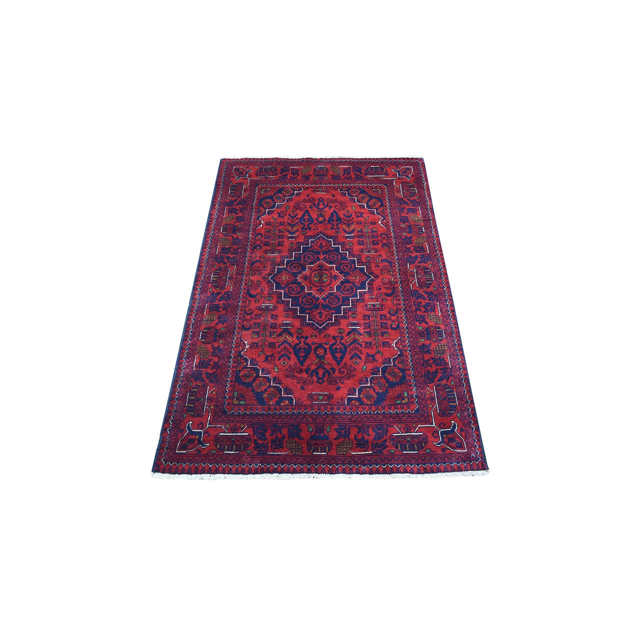 Tribal & Geometric Wool Hand Knotted Rug Red Red 3.3X4.10 -O067817