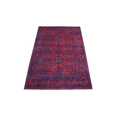 Tribal & Geometric Wool Hand Knotted Rug Red Navy Blue 3.3X4.10 -O067866