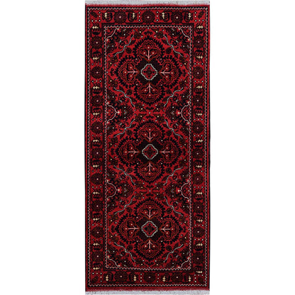Tribal & Geometric Wool Hand Knotted Rug Red 2.3x5.2 -O0678