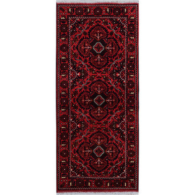Tribal & Geometric Wool Hand Knotted Rug Red 2.3x5.2 -O0678